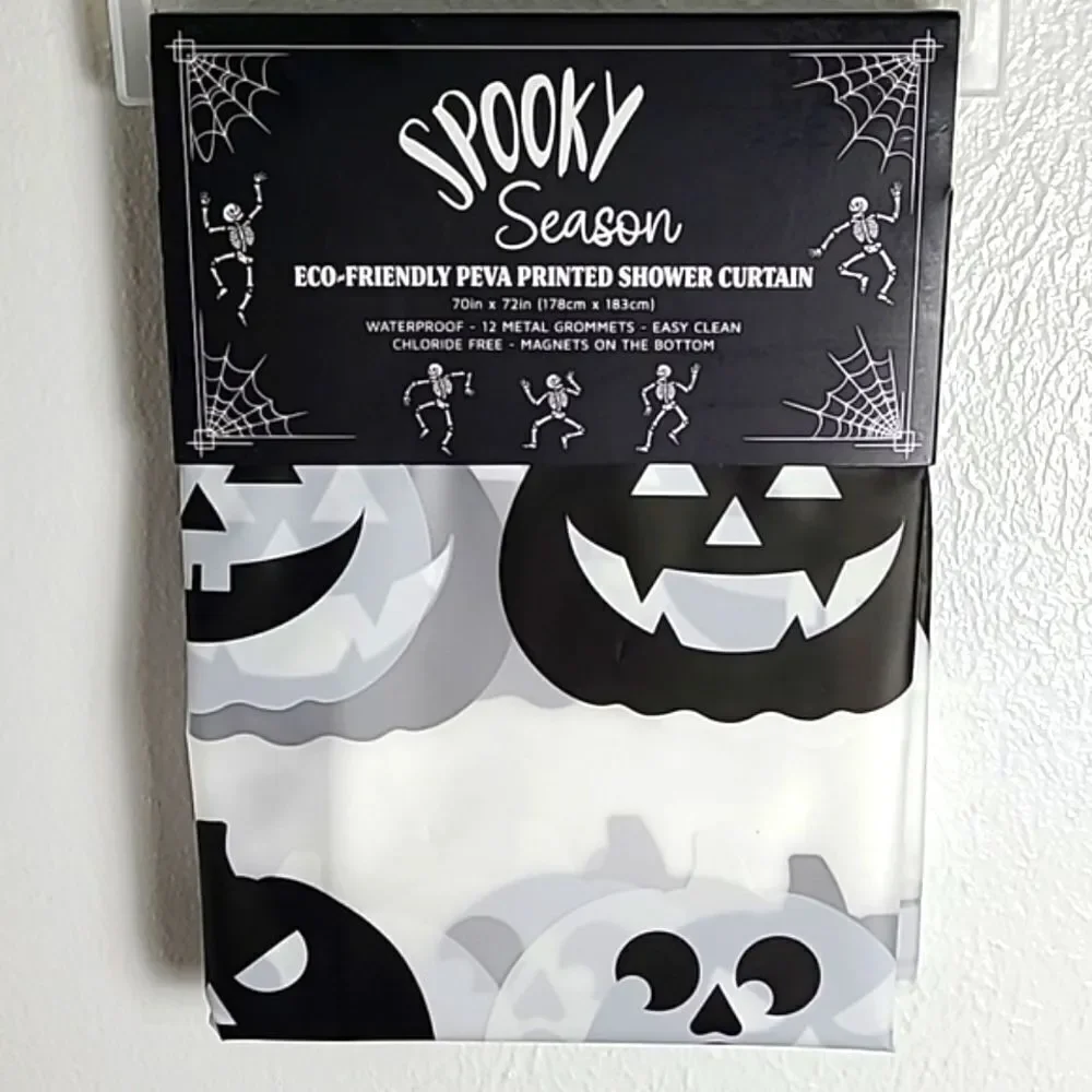 Halloween Black & White Pumpkin Faces Shower Curtain, 70
